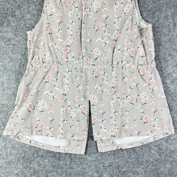 Lysse Piper Vest Womens Large Gray Floral Cotton Twill Open Cinch Waist Pockets - Picture 8 of 15